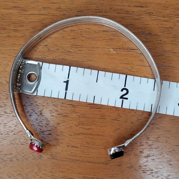 Antique Native American A. Paquin Onyx Coral SILVER Bangle Bracelet - Picture 8 of 9